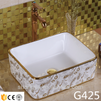 Wonderful Art Gold Flowing Tempered Glass Basin Factory in Chaozhou in Bathroom Sinks