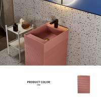 Wholesale Square Standing Surface Basin Princess Pink Color Artificial Stone Basin