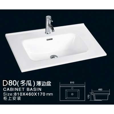 D80 Chaozhou factory direct modern design bathroom ceramic thin edge cabinet basin