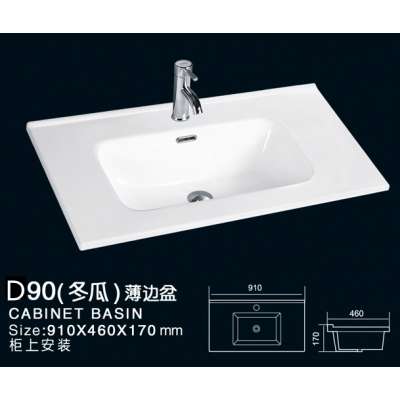 D90 Chaozhou factory hot selling direct modern design bathroom ceramic thin edge cabinet basin