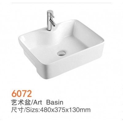 6072 American Premium Hot Sale White Rectangular Above Counter Top Basin Art Basin