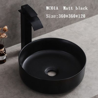 Chaozhou factory export goods art basin round sink matte color sanitary black ceramic sink for bathroom