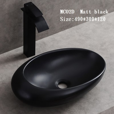 Chaozhou Factory export goods MAC2D Matte black oval small basin ceramic art basin