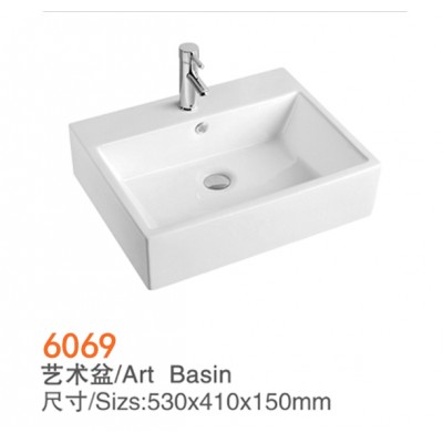 6069 Chaozhou Factory hot sale rectangular ceramic wash basin bathroom sink art wash basin